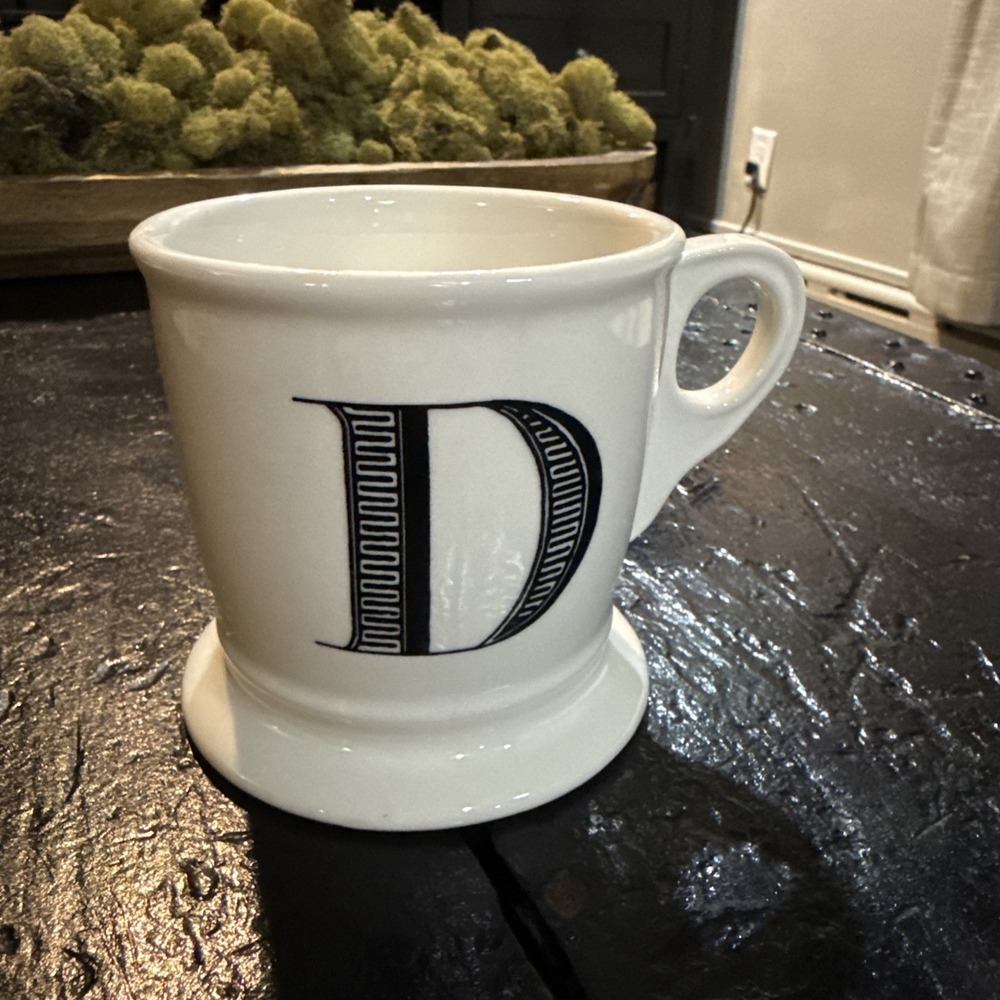 Anthropologie 14 oz. Monogrammed Coffee Mug Letter Initial D Shaving Shave Cup